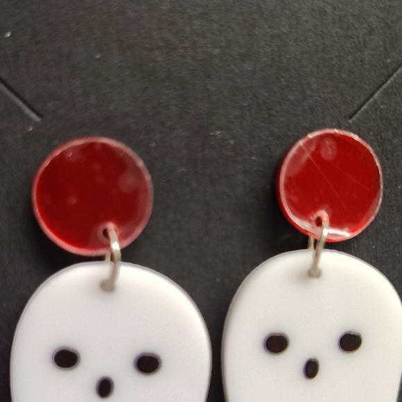 Lightweight Acrylic Ghost Earrings with Red Accents - Picture 3 of 4